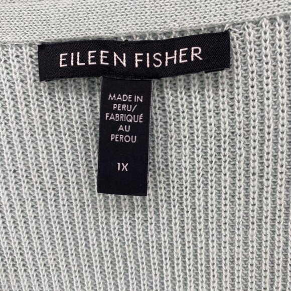 Eileen Fisher Sweater Womens 1X Plus Blue V Neck Knit Stretch Pullover Casual - Picture 5 of 9